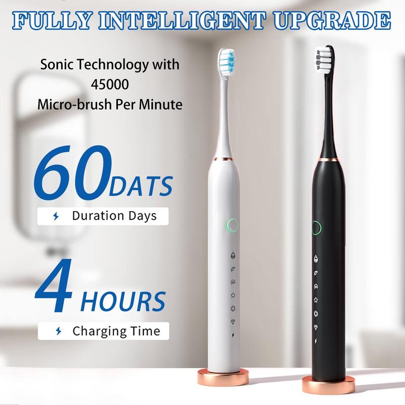 2 Pack Electric Toothbrush with 8 Brush Heads, IPX7 Waterproof 6 Modes 42000vpm with Smart Timers, Sonic rechargeable Toothbrush for Adults