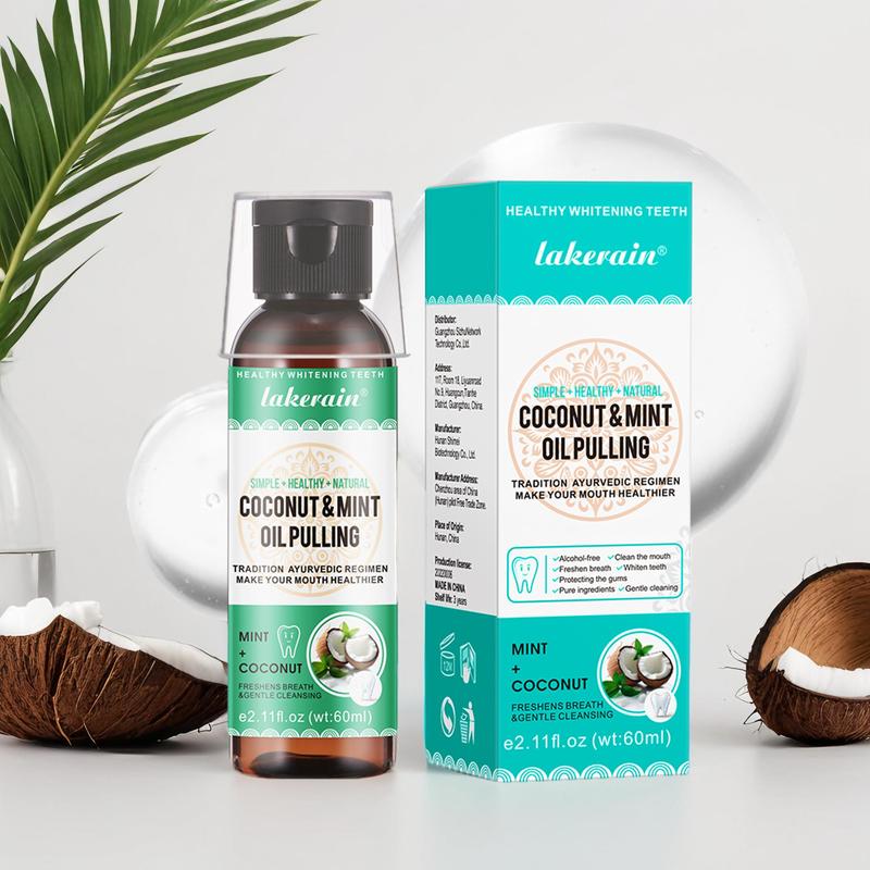 60 100ml Coconut Oil Pumping Mouthwash, Coconut & Mint Flavor Pulling Oil, Oral Care Mouthwash,  Teeth Cleaning,  Fresh Breath Mouthwash for Daily Use