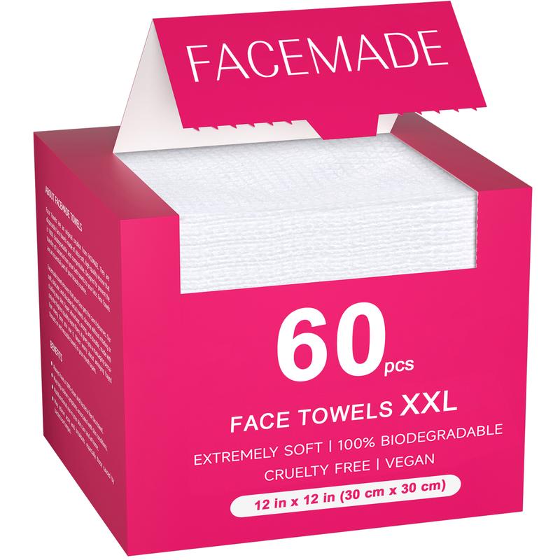 FACEMADE Disposable Face Towels XXL, USDA Certified 100% Biobased Face Towelettes, Ultra Soft Makeup Remover Dry Wipes, Disposable Facial Washcloth, Rose