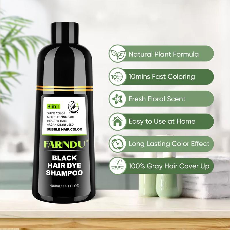 FARNDU-Hair Dye Shampoo, Gray Hair Coverage, 3 in 1 (+Shampoo+Conditioner), 5 Colors Available, 10 Mins Hair Color, Glossy and bright, For Men & Women with All Hair Types, Long Lasting, Plant extracts, Fruity aroma Ammonia-Free Mild (400 mL)-Coffee