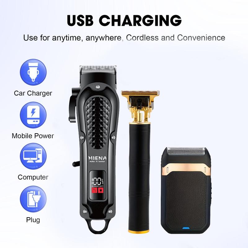 Professional Hair Clipper & Trimmer Set, 1 Box USB Rechargeable Hair Trimmer with Limit Combs & Brushes, Hair Grooming Kit for Men, Barber Clippers, Christmas Gift, Barber Kit