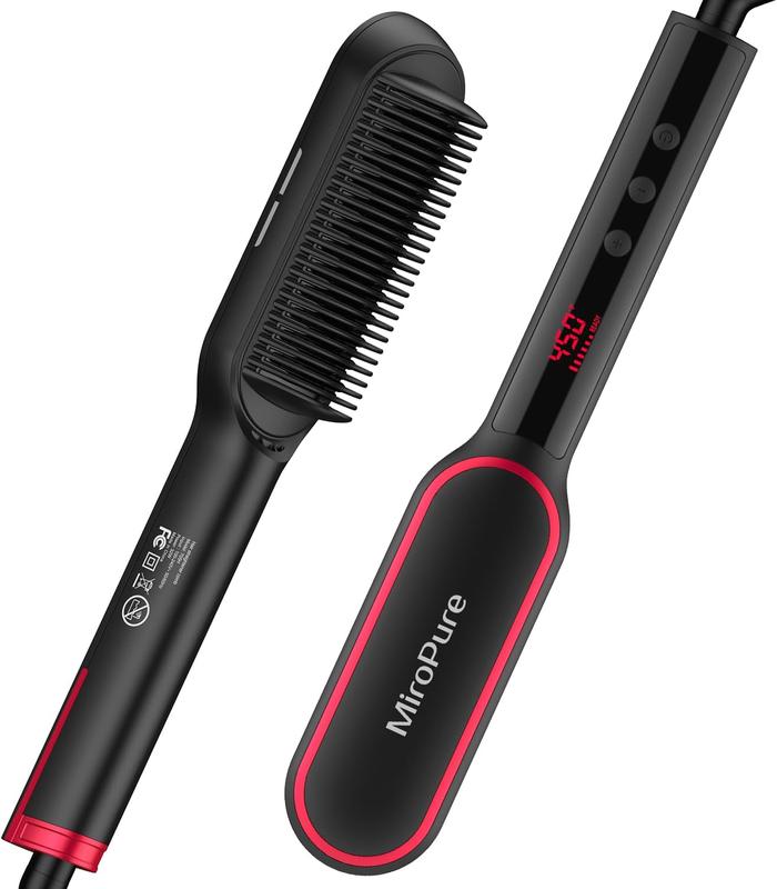 Hair Straightener Brush, One-Step Straightening Brush with 50M Negative Ions, 13 Temp Settings & LED Display, Dual Voltage, Straightening Comb with Anti-Scald Design, Gifts for Women Adjustable Comfort