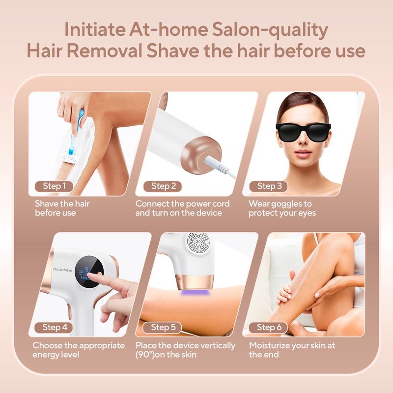 Akunbem Laser Hair Removal,Nearly Painless IPL Hair Removal for Women and Men,Effective & Long-Lasting Hair Removal Device for Bikini Legs Armpits Arms At Home,Automatic Continuous Flash Skin Care Function