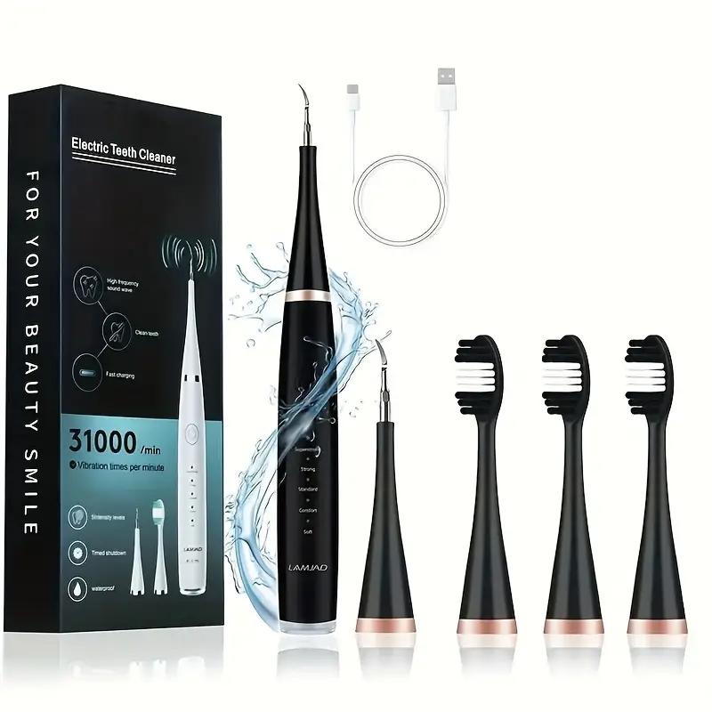 2 in 1 Electric Teeth Cleaner Kit, 1 Set Waterproof Electric Teeth Cleaner with Teeth Brush Heads & Oral Mirror, Rechargeable Toothbrush for Home & Travel