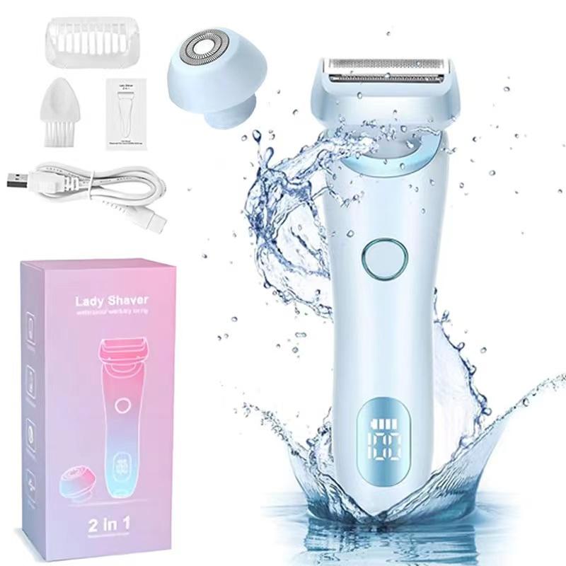 Electric Shaver for Women Bikini, 1 Set Rechargeable 2 in 1 Body & Facial Hair Removal for Winter Gift, Waterproof Wet & Dry Use Trimmer with Detachable Head Precise Safe For Daily Travel Use，Christmas Gift for her