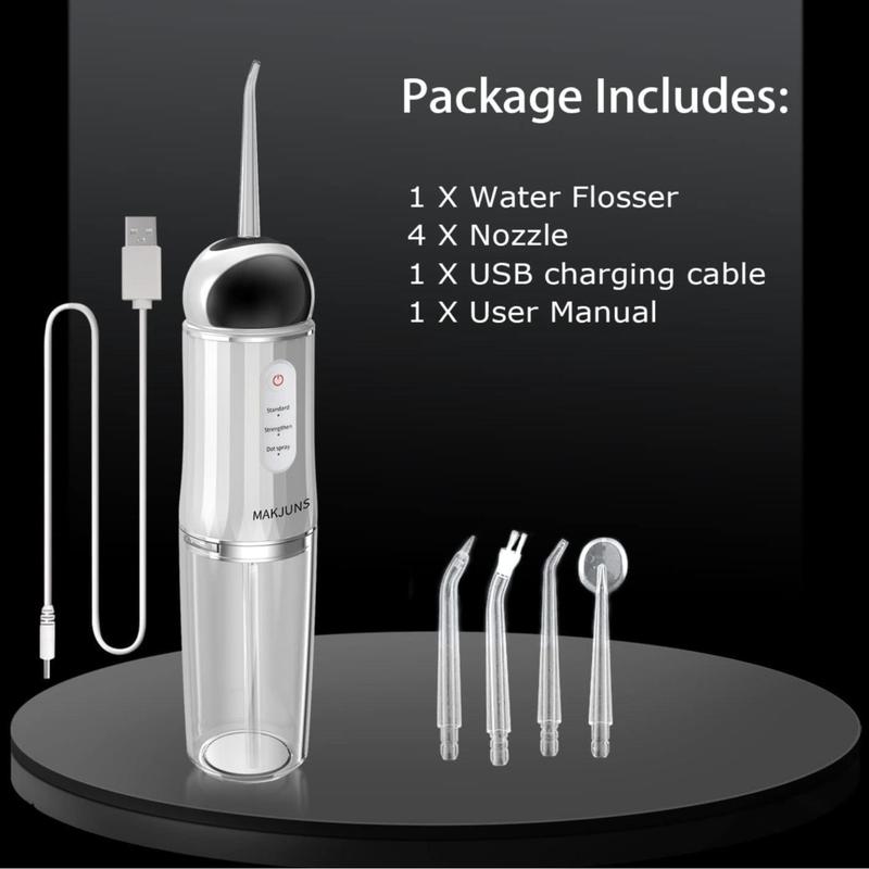 Water Flosser, Cordless Dental Oral Irrigator, Waterproof Water Flosser Teeth Cleaner, 3 Modes and 4 Jet Tips, 230ML Rechargeable and USB Portable Water Flosser for Home and Travel, Winter Gift, Christmas, Christmas Gift