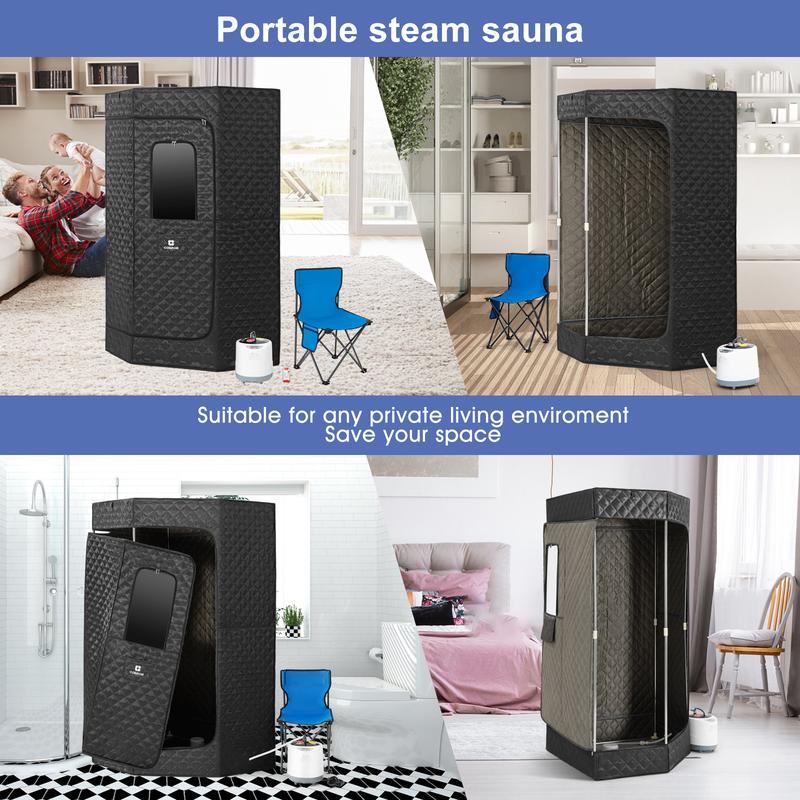 COSVALVE Full Size Portable Sauna,Pentagon Sauna Tent, Sauna Box, Personal Indoor Steam Sauna Room for Relaxation, at Home Sauna Spa w 4L 1600W Steam Generator, Remote Control, Timer, Folding Chair