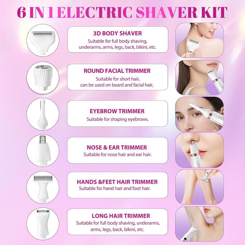 Bikini Trimmer for Women - 4 in 1 Electric Razors for Women Rechargeable Face Razors for Women Painless Lady Cordless Electric Shaver Waterproof Wet Dry Use Nose Hair Trimmer for Eyebrow Body