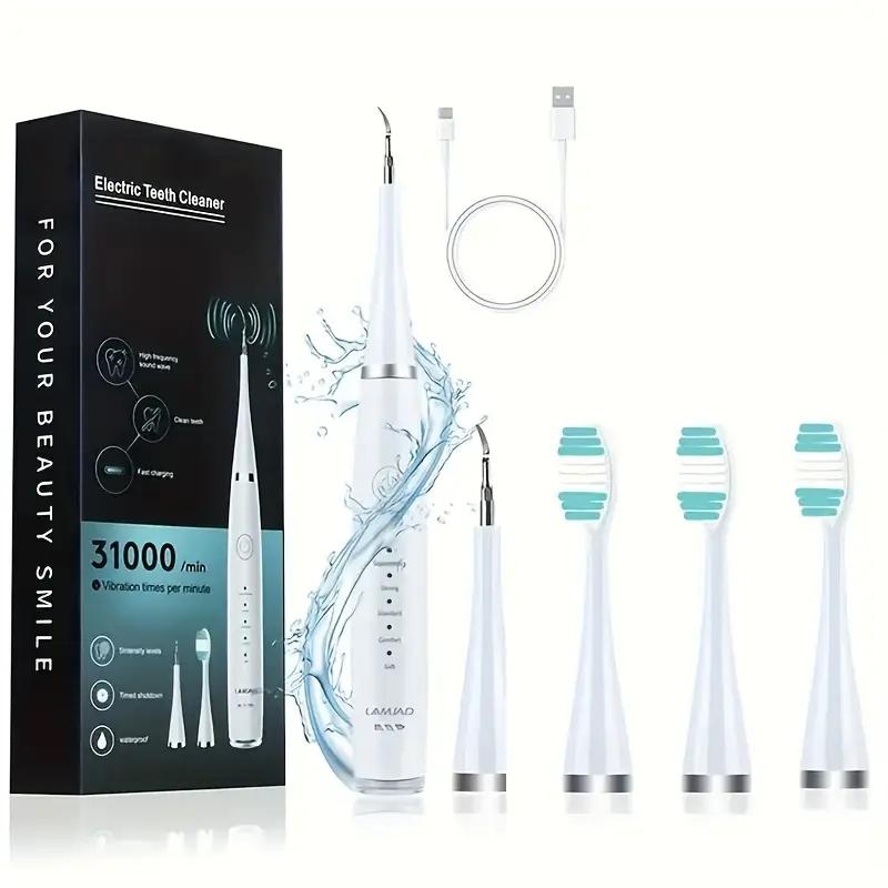 2 in 1 Electric Teeth Cleaner Kit, 1 Set Waterproof Electric Teeth Cleaner with Teeth Brush Heads & Oral Mirror, Rechargeable Toothbrush for Home & Travel