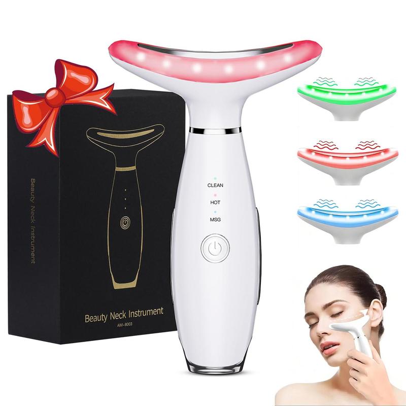 3 Color LED Facial Massager, Beauty Neck Instrument, Skin Care Face Massager, Vibration for Skin Care and Double Chin, for School Season, Autumn Harvest Season, Thanksgiving Gifts, Christmas Gift