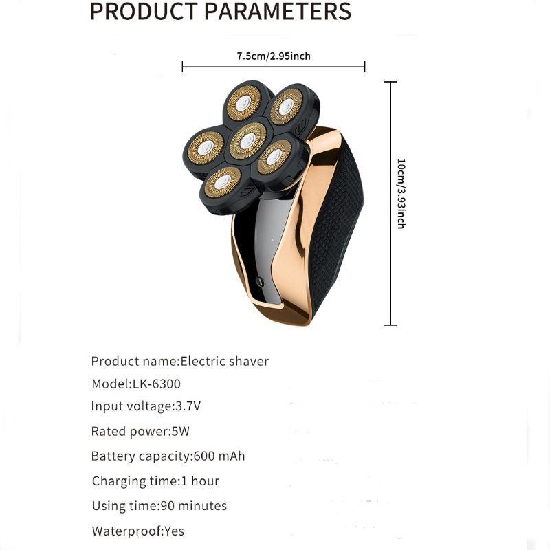 Electric Razor, 1 Set Waterproof Detachable Shaver with LCD Display, Wet & Dry Use Rechargeable 6D Rotary Shaver Grooming Kit with Type-C Charge Cable