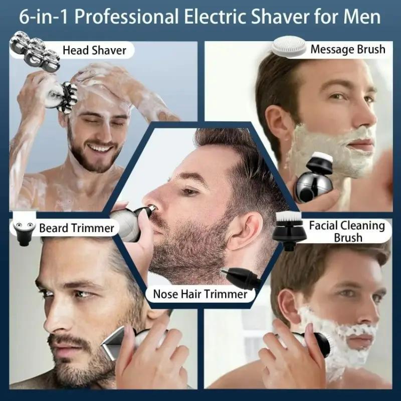 USB Rechargeable Electric Shaver Set, 1 Box Multifunctional 7 Blade Wireless Electric Shaver & Accessories, Washable Portable Hair Epilator for Men