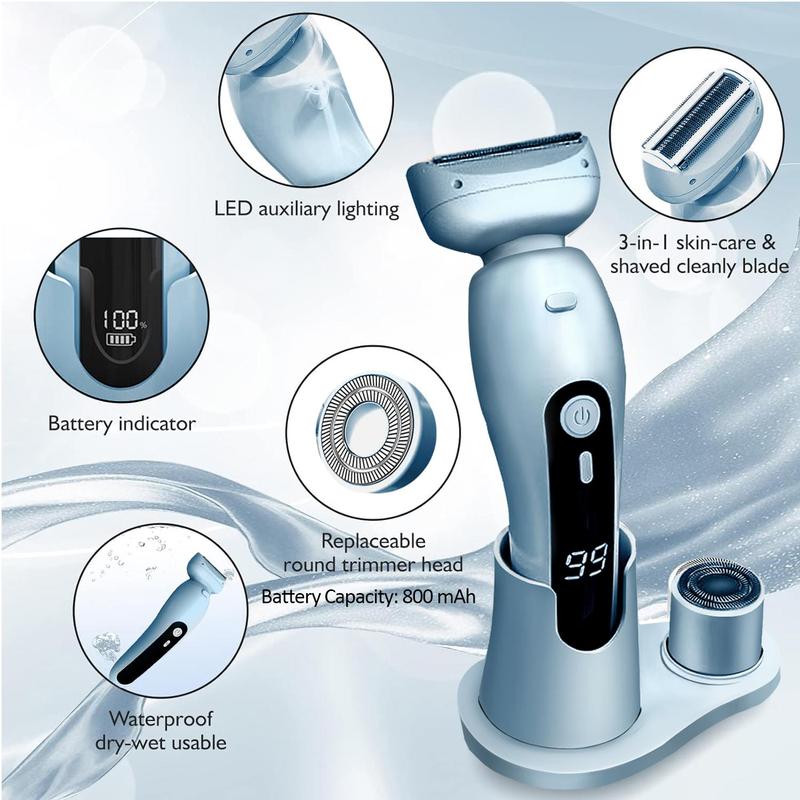 2 in 1 Women's Electric Rechargeable Shaver for Fall, 1 Box Electric Cordless Razor for Women's Bikini Leg and Armpit Common Hair, Detachable Head, Wet and Dry Use, Bikini Trimmer, Body Trimmer, Christmas Essentials, Fall Gift, Winter Gift, Christmas Gift