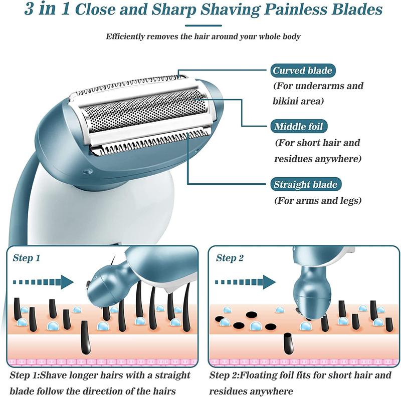 Women Electric Shaver Electric Razor for Womens Bikini Legs Underarm Public Hairs Cordless Rechargeable Trimmer with Detachable Head IPX7 Waterproof