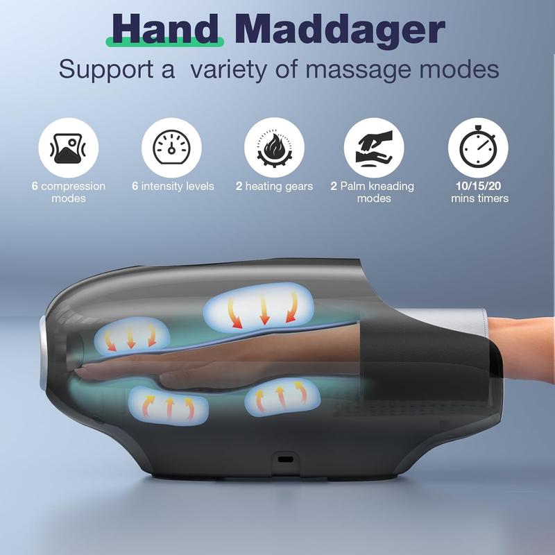 Hand Massager with Heated,Compression for Arthritis&Carpal Tunnel Relief,6 Pressure Levels,Wrist&Palm Kneading, Blowing Mode, 3D Therapy,Gift for Women Adjustable