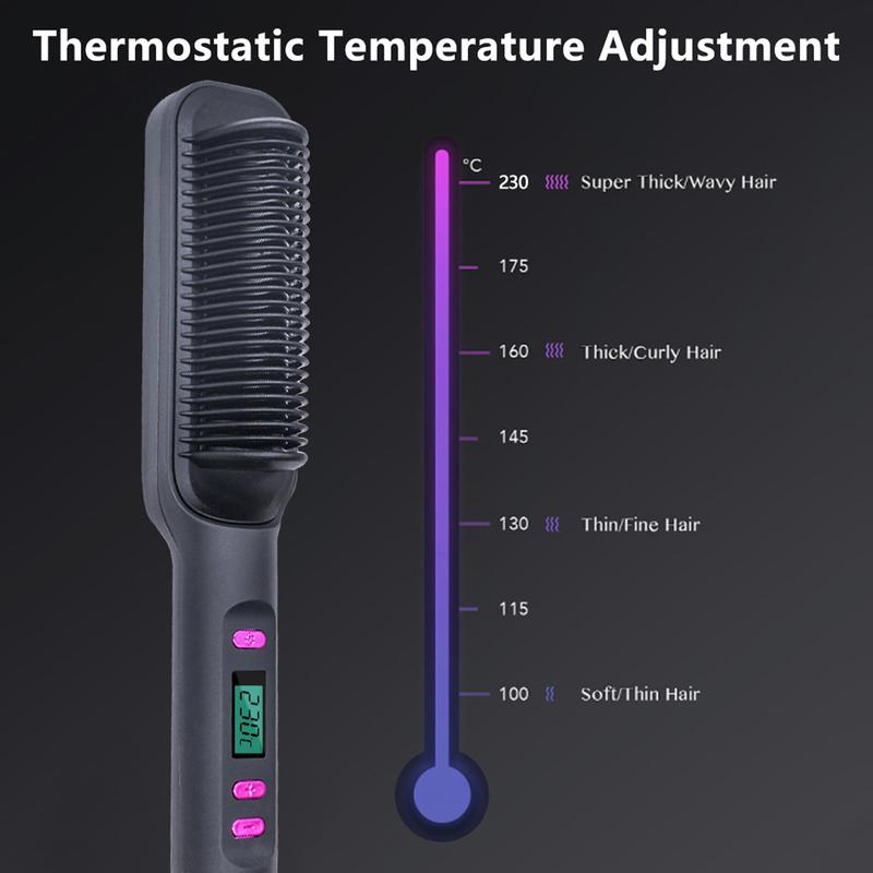 Hair Straightener Brush,Negative Ion Hair Straightening Styling Comb,Hot Brush Ring Comb with LED Screen,Anti-Scald, Auto-Off, Fast Heating,3 Temp Settings for Home,Travel & Salon