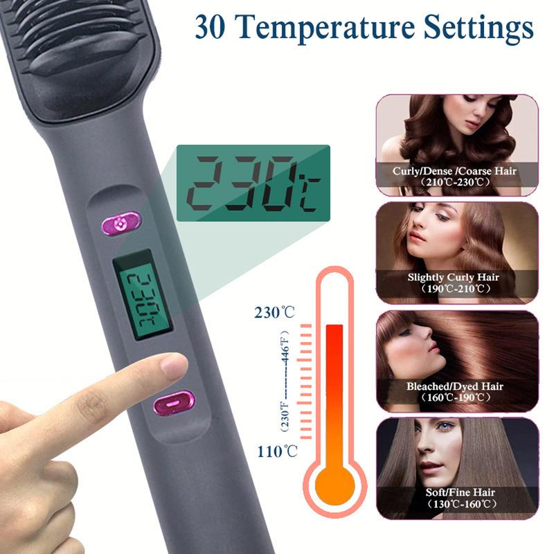 Hair Straightener Brush,Negative Ion Hair Straightening Styling Comb,Hot Brush Ring Comb with LED Screen,Anti-Scald, Auto-Off, Fast Heating,3 Temp Settings for Home,Travel & Salon