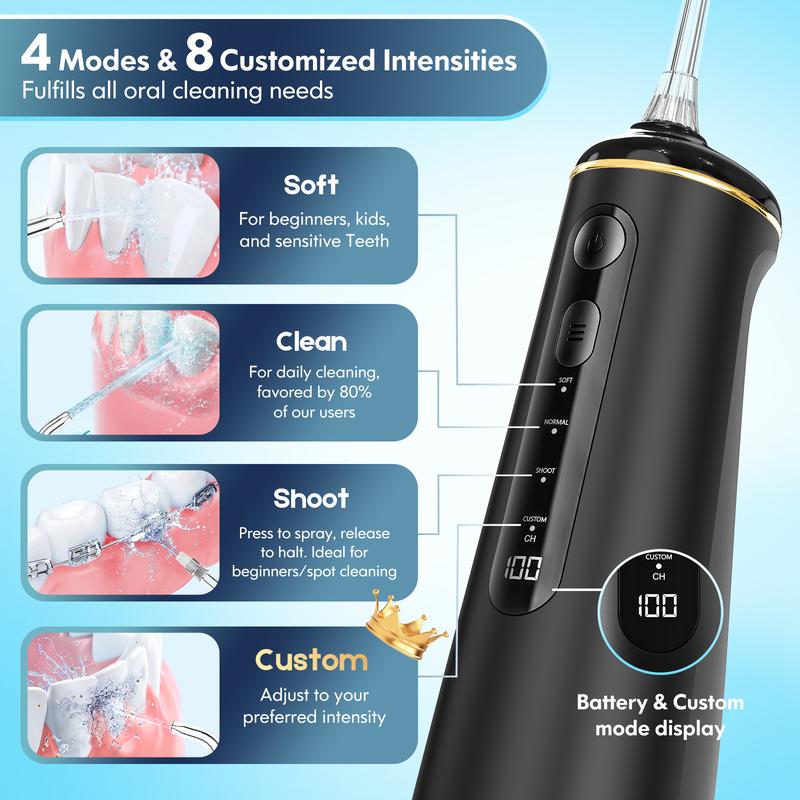 Dada-Tech Water Flossers for Teeth-Cordless Portable Oral Irrigator,Powerful and Rechargeable Water Flosser for Teeth,Brace Care,8DIY Modes 7Jets 300ml Tank Braces.