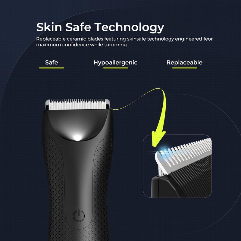 Electric Body Hair Shaver Trimmer, 1 Set Waterproof Hair Trimmer Machine with Safety Ceramic Blade Heads, Beard Trimmer, Wet and Dry Use Hair Trimmer for Men