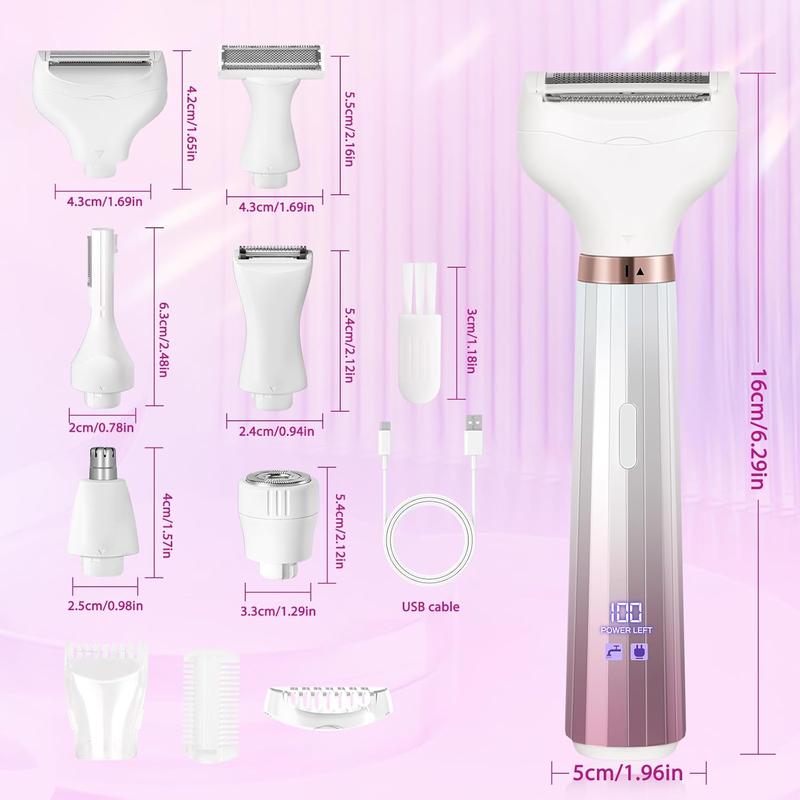 Bikini Trimmer for Women - 4 in 1 Electric Razors for Women Rechargeable Face Razors for Women Painless Lady Cordless Electric Shaver Waterproof Wet Dry Use Nose Hair Trimmer for Eyebrow Body