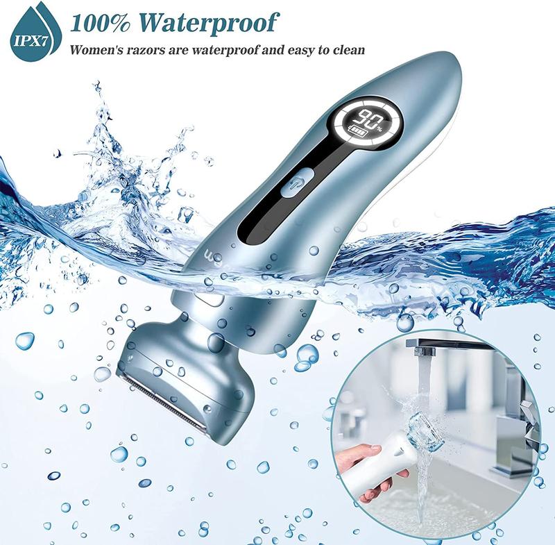 Women Electric Shaver Electric Razor for Womens Bikini Legs Underarm Public Hairs Cordless Rechargeable Trimmer with Detachable Head IPX7 Waterproof