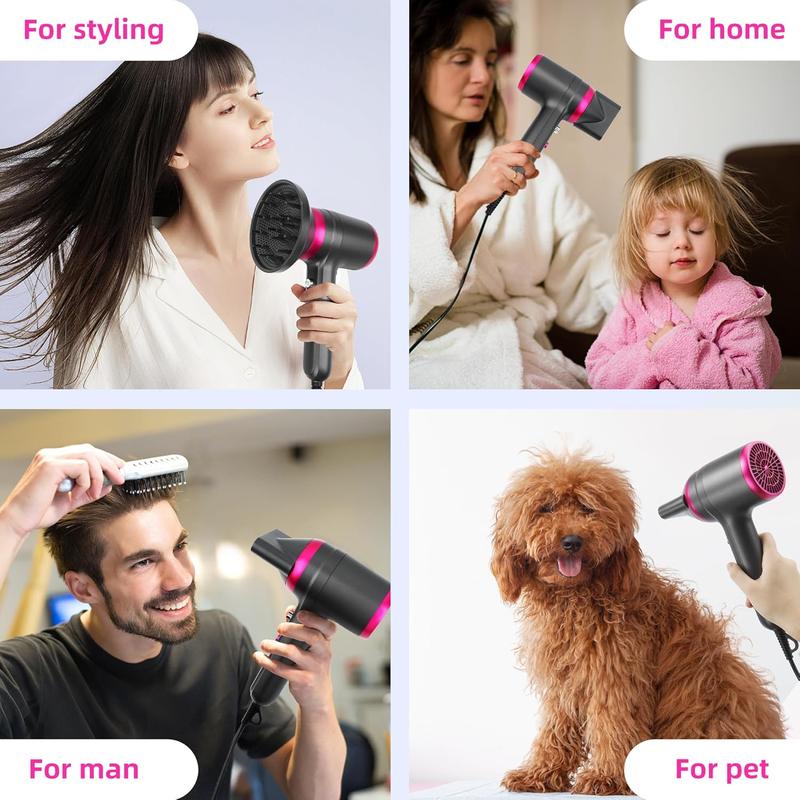 Hair Dryer with Diffuser 200 Million Ionic Blow Dryer 1800W Portable Hairdryer Fast Drying for Woman 4C Thick Curly Hair with No Dame Contain 2 Nozzles and 1Wall Mounted Holder for Home Salon Travel