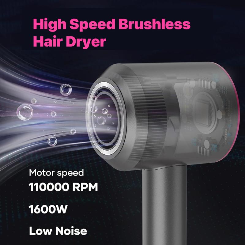 Leafless Fast Drying Hair Dryer Negative Ionic Blow Dryer with High-Speed 110,000 RPM Brushless Powerful Motor Hairdryer Low Noise Magnetic Nozzle