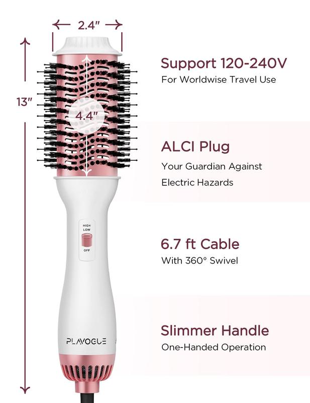 Hair Blow Dryer Brush，Dual Voltage Hair Dryer Brush, 100 Millions Negative Ionic Blow Dryer Brush Volumizer, One-Step Hot Air Brush in One for European USA, Styling Brush with Ceramic Coating, Handle Comfort