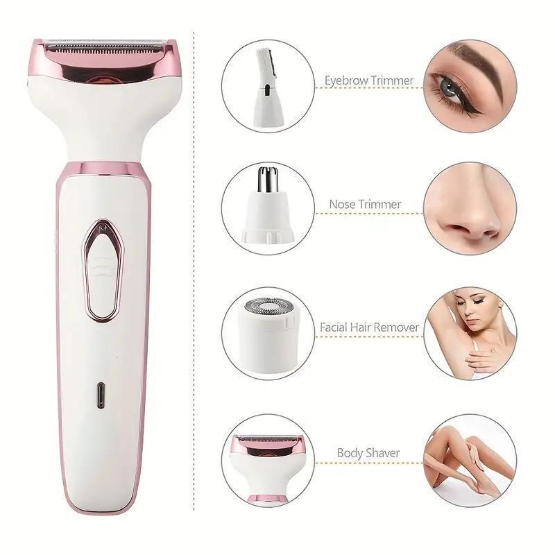 4 in 1 Electric Women's Razor, 1 Box Rechargeable Portable Cordless Body Hair Removal Machine, Personal Care Appliances for Women, Christmas Gift