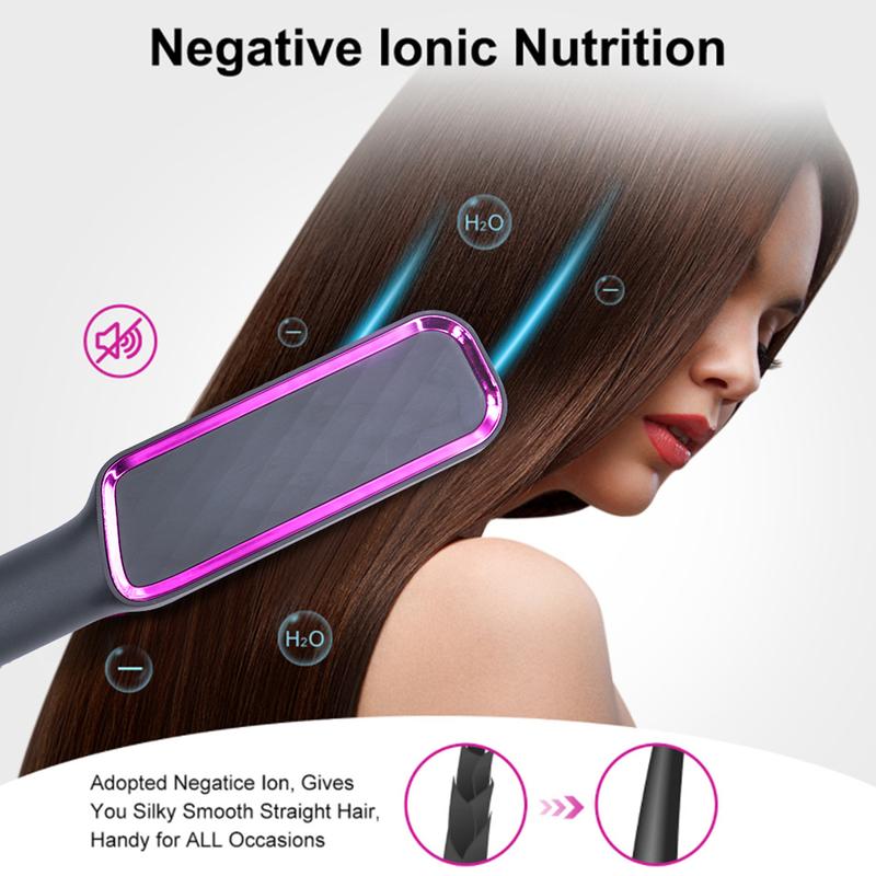 Hair Straightener Brush,Negative Ion Hair Straightening Styling Comb,Hot Brush Ring Comb with LED Screen,Anti-Scald, Auto-Off, Fast Heating,3 Temp Settings for Home,Travel & Salon