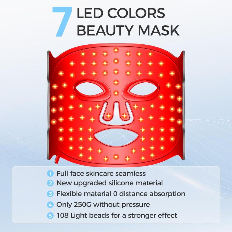 Red Light Therapy Mask for Face, Blue Red Light Therapy Mask for Face, 7 Colors LED Face Mask Light Therapy