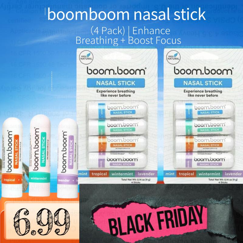 boomboom nasal stick（4 Pack) | Enhance Breathing + Boost Focus | Breathe Vapor Stick Provides Fresh Cooling Sensation | Aromatherapy Inhaler with Essential Oils + Menthol (Mint, Wintermint, Tropical)boom boom nasal stick， boomboom nasal stick