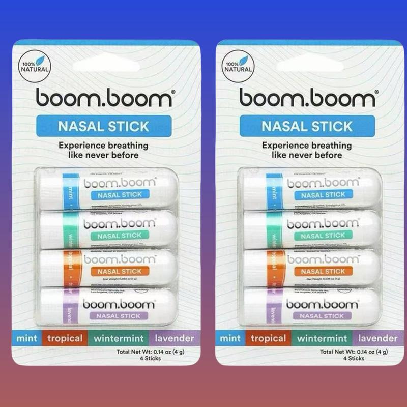 boomboom nasal stick（4 Pack) | Enhance Breathing + Boost Focus | Breathe Vapor Stick Provides Fresh Cooling Sensation | Aromatherapy Inhaler with Essential Oils + Menthol (Mint, Wintermint, Tropical)boom boom nasal stick， boomboom nasal stick