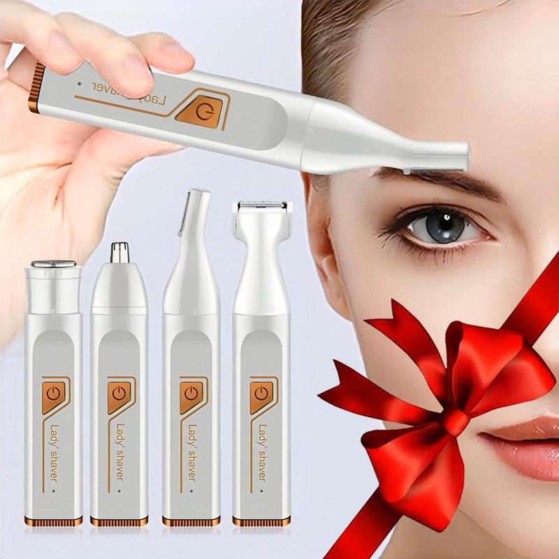 4 in 1 Electric Shaver, 1 Set Portable Rechargeable Hair Trimmer for Face, Nose, Legs, Armpit, Bikini, Wet and Dry Use Hair Removal Tool, Christmas Gift