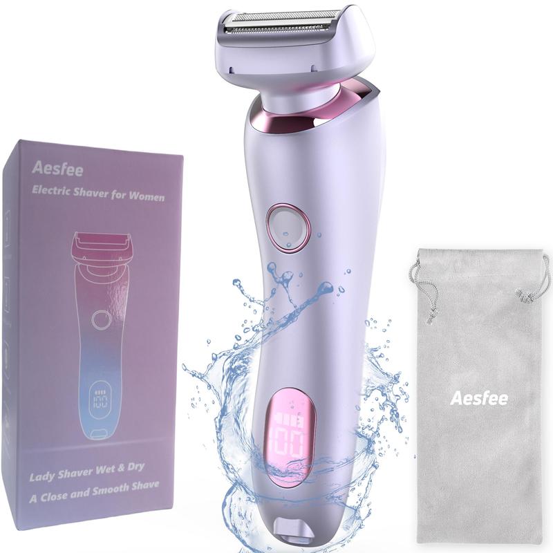 Wet & Dry Use Electric Shaver for Women, USB Rechargeable Waterproof Electric Razor with LED Display, Epilator Hair Remover, Portable Ladies Body Hair Trimmer for Legs Under Arms