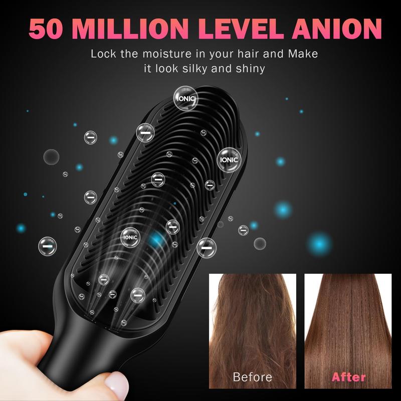 Hair Straightener Brush, One-Step Straightening Brush with 50M Negative Ions, 13 Temp Settings & LED Display, Dual Voltage, Straightening Comb with Anti-Scald Design, Gifts for Women Adjustable Comfort