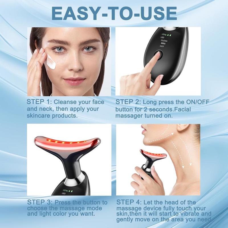 7 Color Facial Skin Care Tool, 1 Count USB Rechargeable Face & Neck Massager with Vibration Massage Heating Mode, Facial Beauty Meter for Home Skin Care