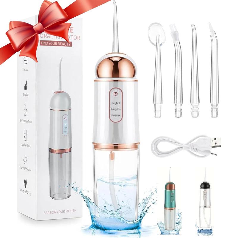 Water Flosser, Cordless Dental Oral Irrigator, Waterproof Water Flosser Teeth Cleaner, 3 Modes and 4 Jet Tips, 230ML Rechargeable and USB Portable Water Flosser for Home and Travel, Winter Gift, Christmas, Christmas Gift