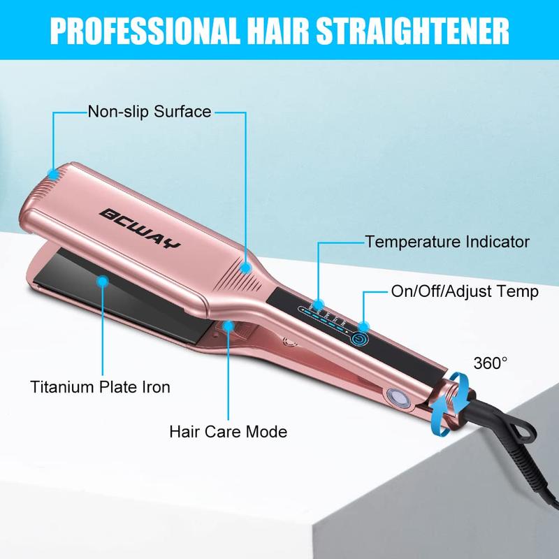 Professional Floating Titanium Hair Straightener for Hair, Instant Heating with 5 Adjustable Temp, Anti-Static Iron for All Hair Types Salon Smooth