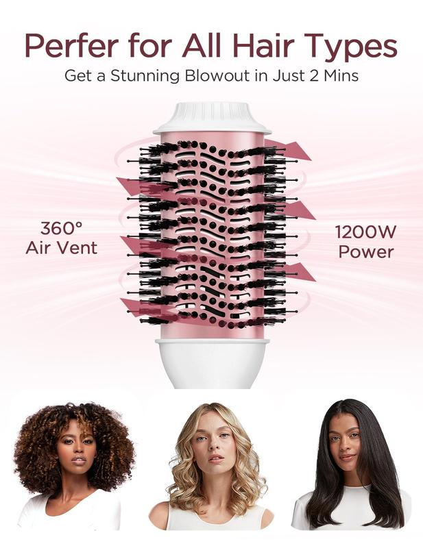 Hair Blow Dryer Brush，Dual Voltage Hair Dryer Brush, 100 Millions Negative Ionic Blow Dryer Brush Volumizer, One-Step Hot Air Brush in One for European USA, Styling Brush with Ceramic Coating, Handle Comfort