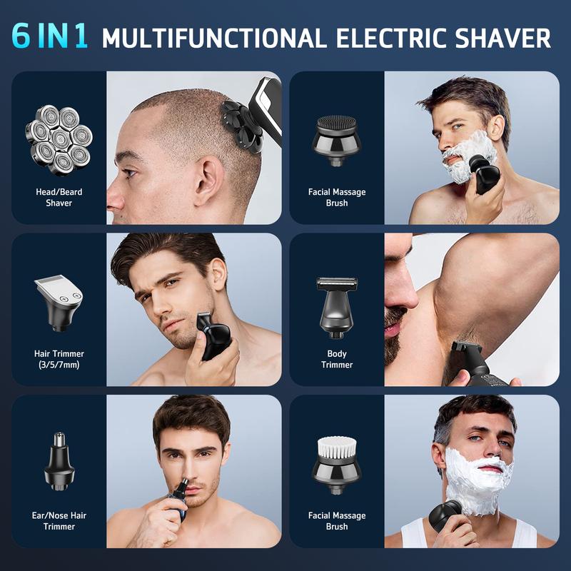 DIHOOM 6-in-1 8-head electric shaver: multifunctional shaving head, washable digital display, long battery life, suitable for family travel, 360-degree all-round beauty and cleaning, daily essentials for men Gift Comfort