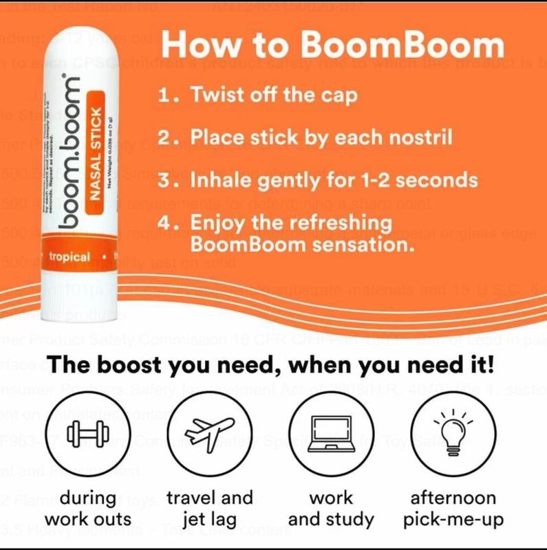 boomboom nasal stick（4 Pack) | Enhance Breathing + Boost Focus | Breathe Vapor Stick Provides Fresh Cooling Sensation | Aromatherapy Inhaler with Essential Oils + Menthol (Mint, Wintermint, Tropical)boom boom nasal stick， boomboom nasal stick