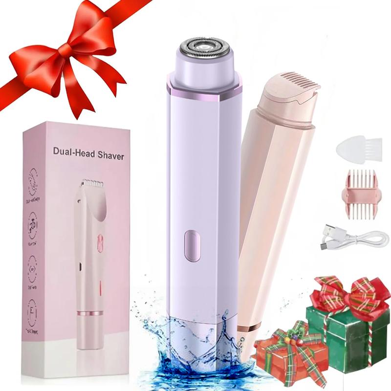 Bikini Trimmer for Women,USB Rechargeable Electric Shaver And Razor Rechargeable 2-in-1 Body & Facial Epilator,Portable Dual Heads for Gentle Painless Trimming of Sensitive Pubic Hair, Face, Underarms and Legs, Christmas Gift New Year Gife