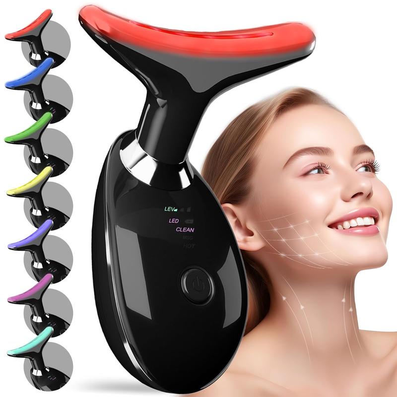 7 Color Facial Skin Care Tool, 1 Count USB Rechargeable Face & Neck Massager with Vibration Massage Heating Mode, Facial Beauty Meter for Home Skin Care