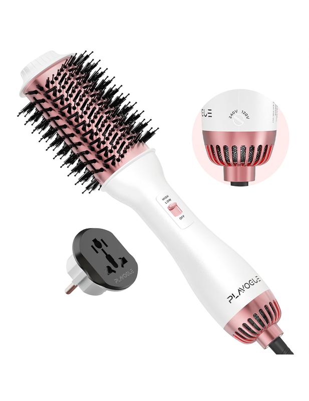 Hair Blow Dryer Brush，Dual Voltage Hair Dryer Brush, 100 Millions Negative Ionic Blow Dryer Brush Volumizer, One-Step Hot Air Brush in One for European USA, Styling Brush with Ceramic Coating, Handle Comfort