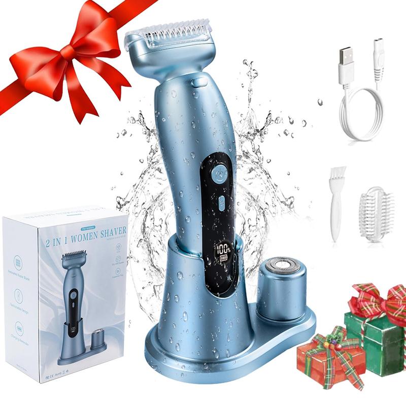 2 in 1 Women's Electric Rechargeable Shaver for Fall, 1 Box Electric Cordless Razor for Women's Bikini Leg and Armpit Common Hair, Detachable Head, Wet and Dry Use, Bikini Trimmer, Body Trimmer, Christmas Essentials, Fall Gift, Winter Gift, Christmas Gift