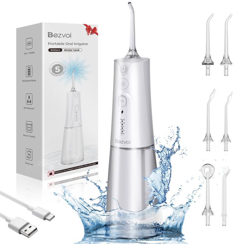 Bezvoi Water Dental Flosser for Teeth,5 Modes Cordless Oral Irrigator, 300ML Tank Portable