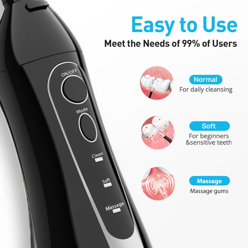 COSLUS Water Dental Flosser Cordless Oral Irrigato: 5 Replacement Heads with 300ML Super Large Tank, Dual-Thread Stream. Effectively Removes 99.99% Plaque for Improved Gum Health and Oral Freshness. 30 Day Battery Life, IPX7 Waterproof