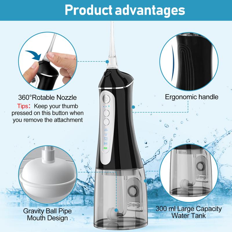 Cordless Water Dental Flosser - 4 Modes & 3 Intensities. 320ML IPX7 Waterproof Oral Irrigator. Rechargeable for Travel & Home Oral Hygiene.