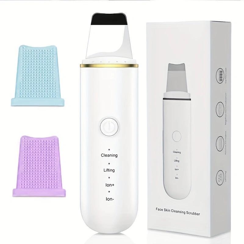 Ultrasonic Face Skin Cleansing Scrubber, 1 Count 4 Modes Sonic Skin Scrubber, Pores Cleaner with 2 Silicone Heads